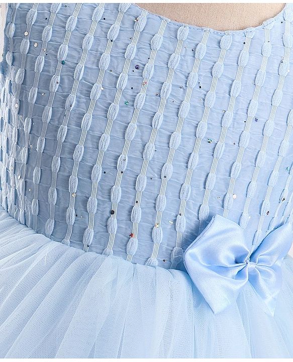 Babyhug Sleeveless   Party Frock With Mesh & Bow Applique - Frozen Blue
