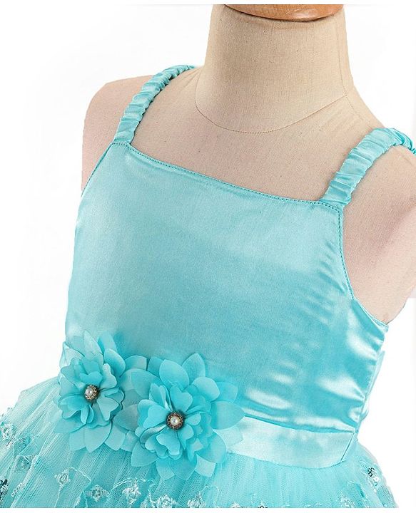Babyhug Sleeveless Party Frock With Floral Applique & Sequine Detailing - Green