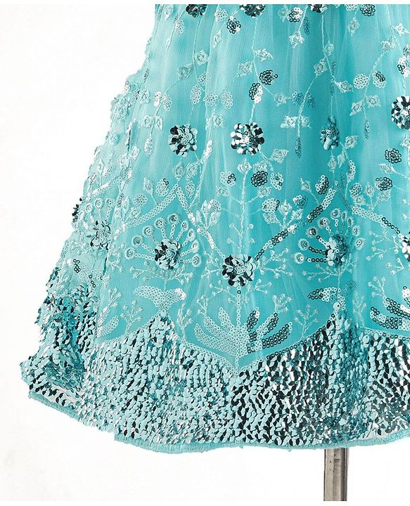 Babyhug Sleeveless Party Frock With Floral Applique & Sequine Detailing - Green