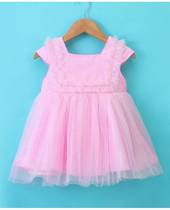 Babyhug Cap Sleeves Mesh Party Frock - Pink