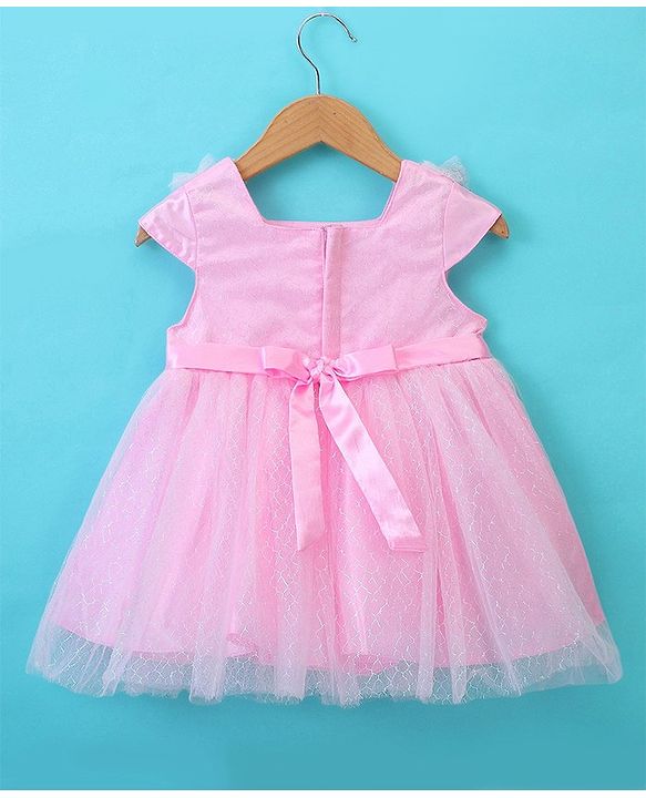 Babyhug Cap Sleeves Mesh Party Frock - Pink