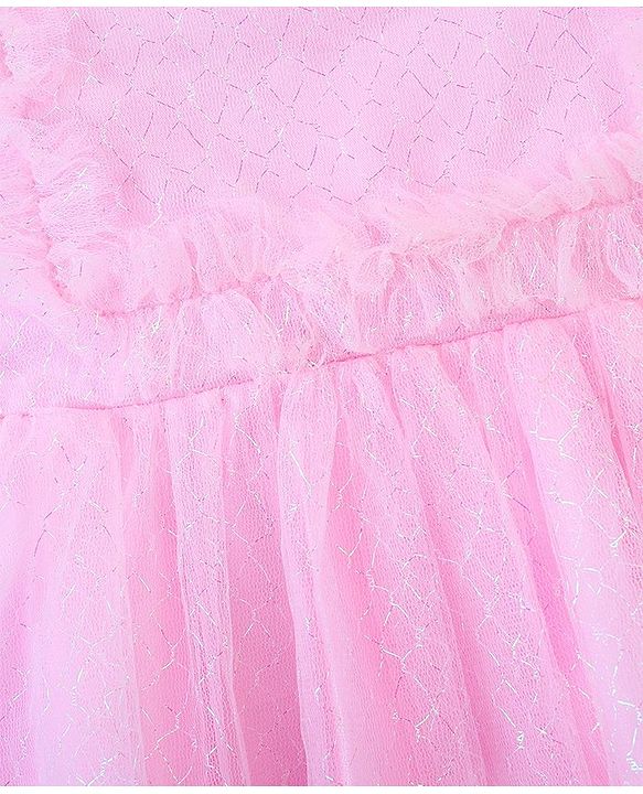 Babyhug Cap Sleeves Mesh Party Frock - Pink