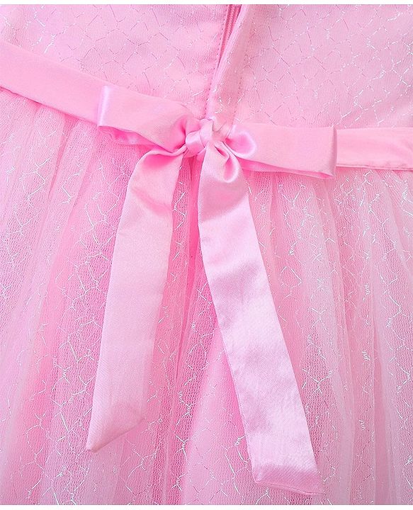 Babyhug Cap Sleeves Mesh Party Frock - Pink