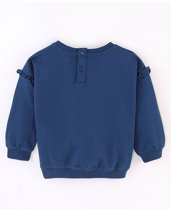 Babyhug Cotton Knit Full Sleeves Sweatshirt with Graphics Sequins & Frill Detailing - Navy Blue