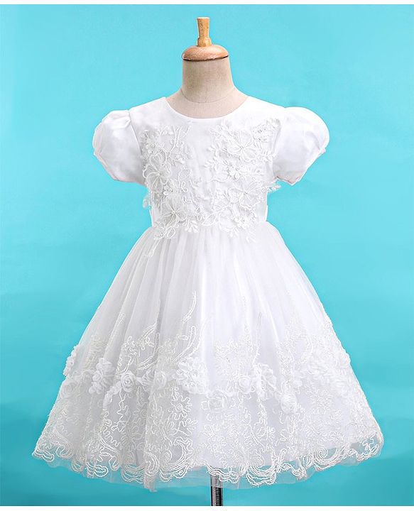 Babyhug Cap Sleeves Embroidered  Party Frock - Off White