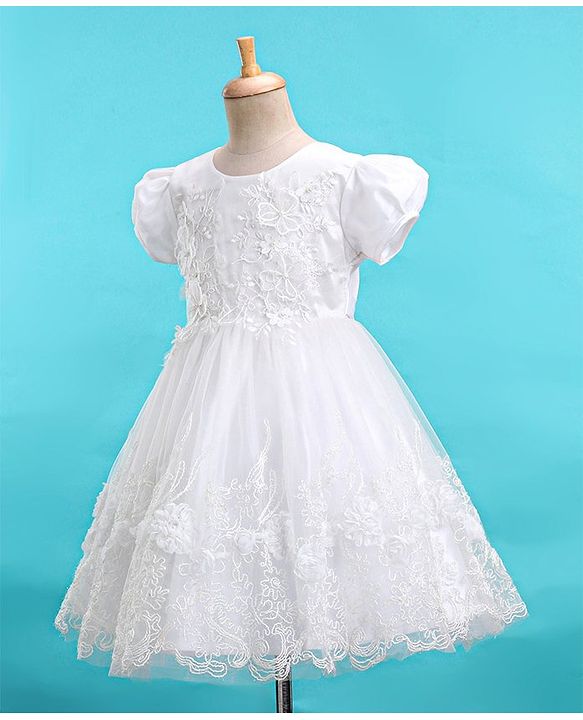 Babyhug Cap Sleeves Embroidered  Party Frock - Off White