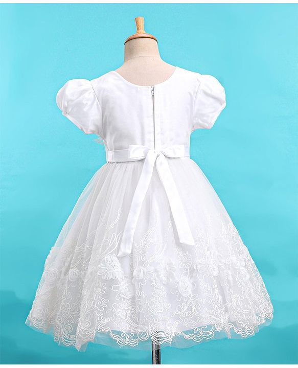 Babyhug Cap Sleeves Embroidered  Party Frock - Off White