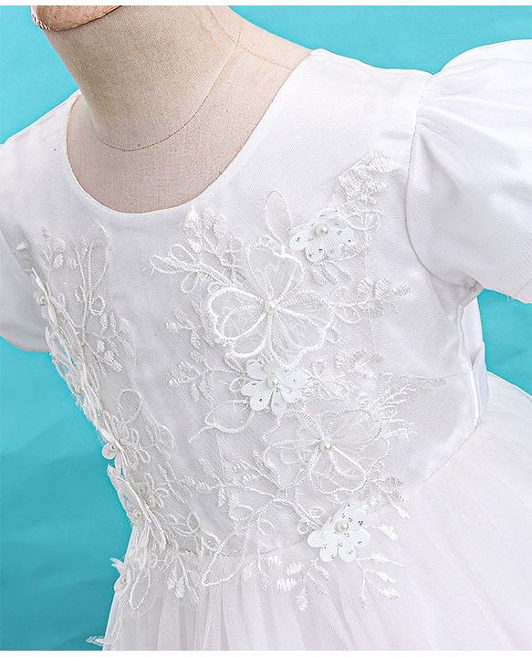 Babyhug Cap Sleeves Embroidered  Party Frock - Off White