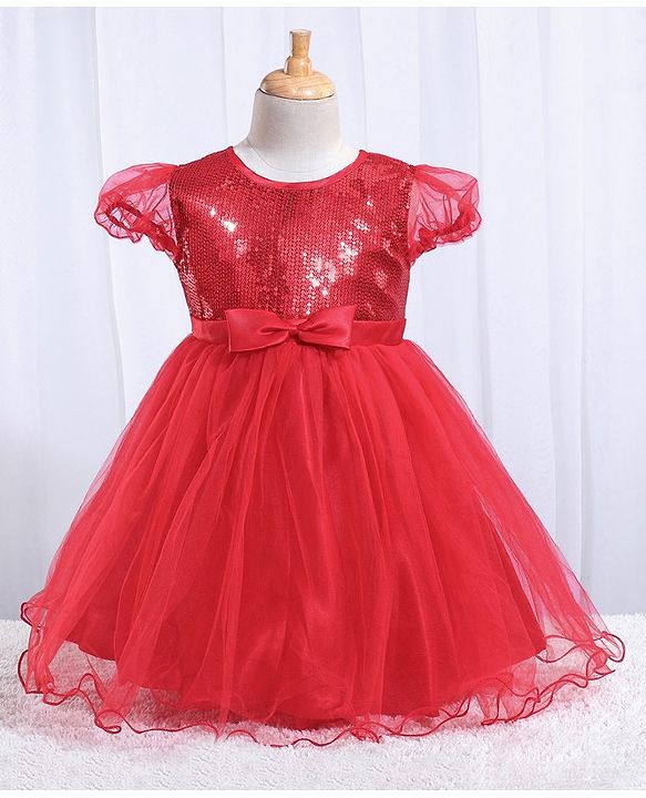 Babyhug Sleeveless Sequined Party Wear Asymmetrical Fit and Flare Frock with Corsage - Mint