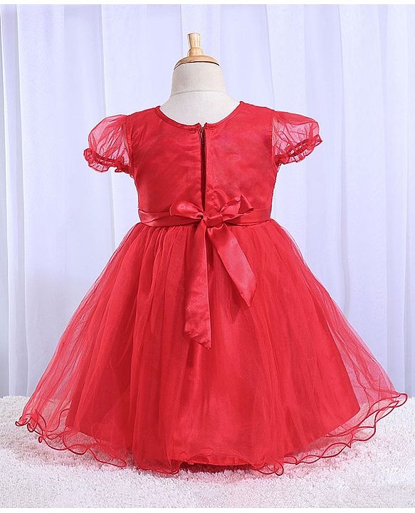 Babyhug Balloon Sleeves Sequin Yoke Party Frock - Red
