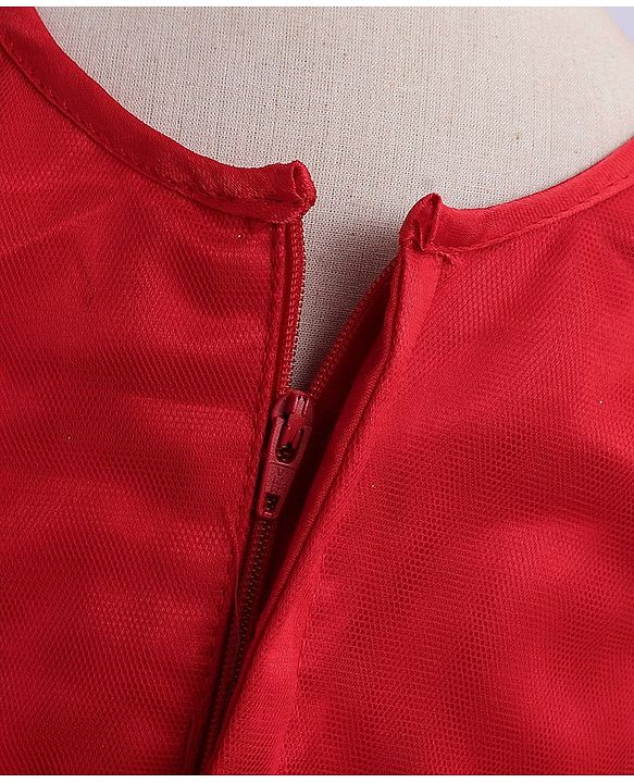 Babyhug Balloon Sleeves Sequin Yoke Party Frock - Red