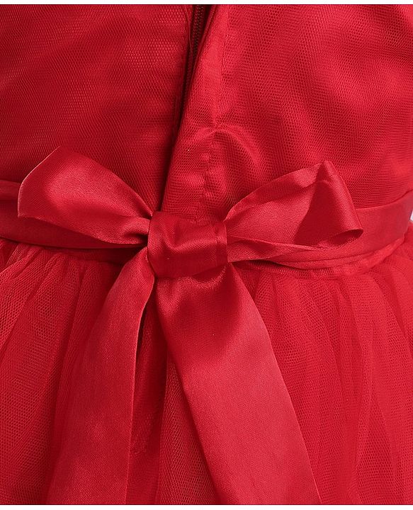Babyhug Balloon Sleeves Sequin Yoke Party Frock - Red