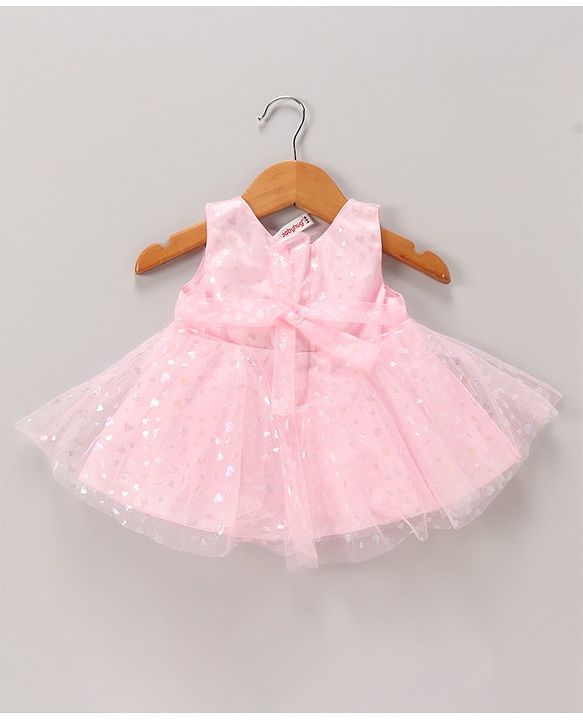 Babyhug Woven Sleeveless Party Dress with Headband & Booties Floral Applique Mesh Detailing - Pink