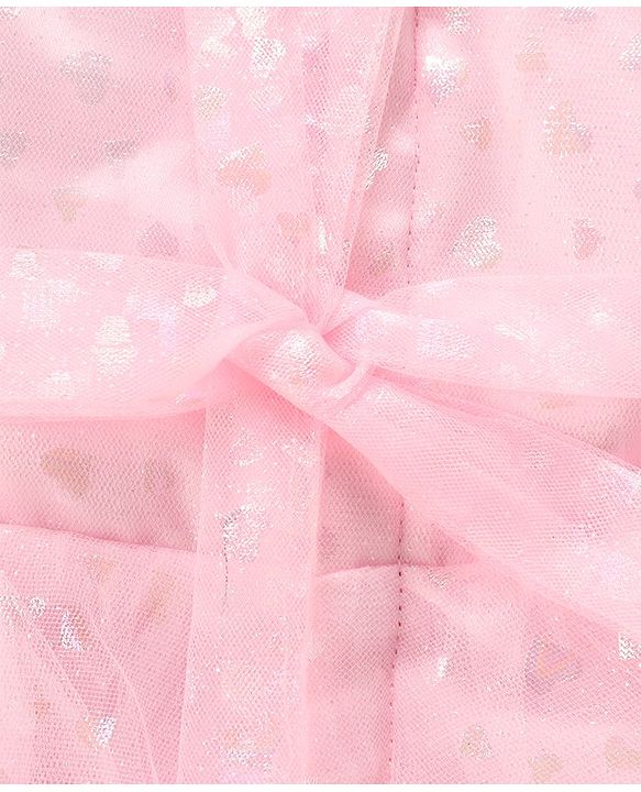 Babyhug Woven Sleeveless Party Dress with Headband & Booties Floral Applique Mesh Detailing - Pink