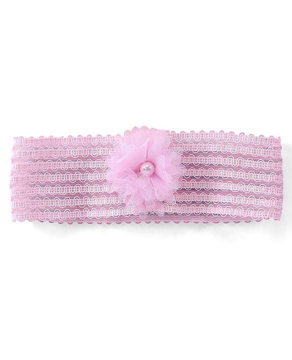 Babyhug Woven Sleeveless Party Dress with Headband & Booties Floral Applique Mesh Detailing - Pink