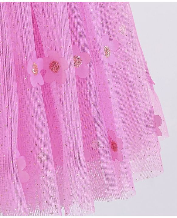 Babyhug Woven Half Sleeves Party Frock with Floral Applique - Lavender