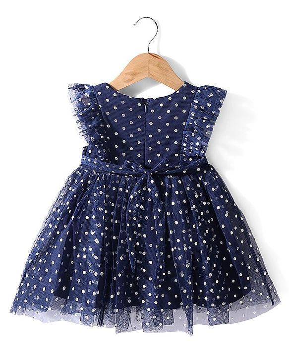 Babyhug Sleeveless Party Frock Polka Dots Foil Printed - Navy Blue