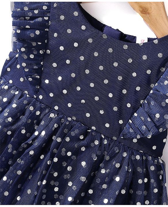 Babyhug Sleeveless Party Frock Polka Dots Foil Printed - Navy Blue
