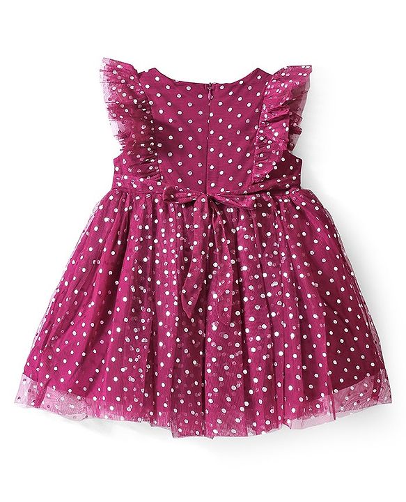 Babyhug Woven Sleeveless Party Frock Polka Dots Foil Print - Plum
