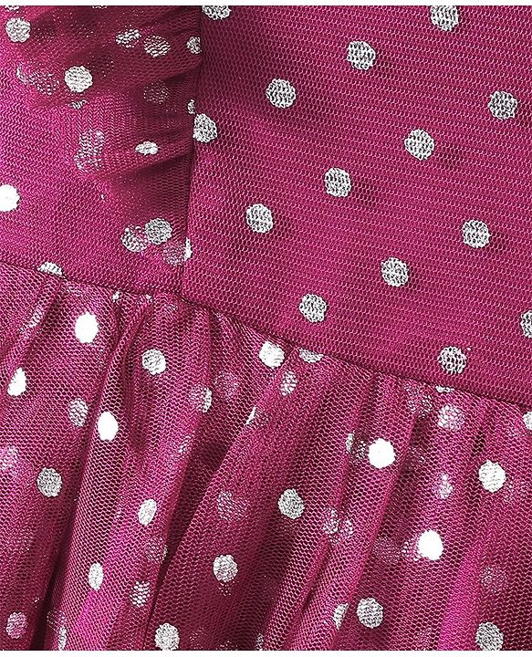 Babyhug Woven Sleeveless Party Frock Polka Dots Foil Print - Plum