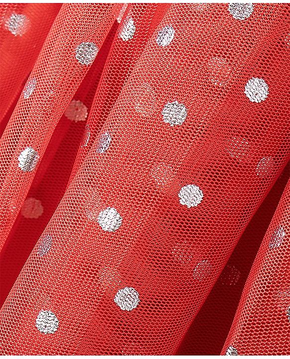 Babyhug Sleeveless All Over Foil Printed Polka Dot Party Frock - Red