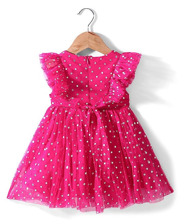 Babyhug Sleeveless Party Frock Polka Dots Foil Printed - Pink