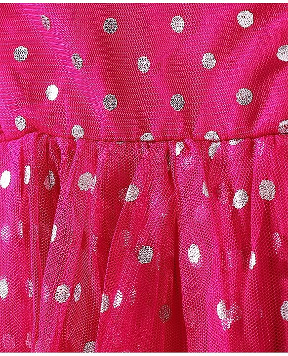 Babyhug Sleeveless Party Frock Polka Dots Foil Printed - Pink