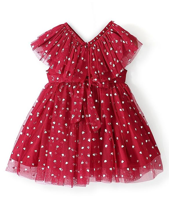 Babyhug Sleeveless Frock with Polka Dots Foil Print - Red