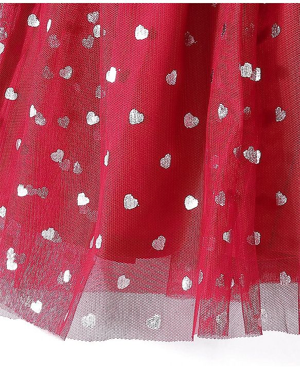 Babyhug Sleeveless Frock with Polka Dots Foil Print - Red