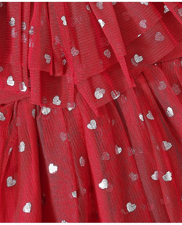 Babyhug Sleeveless Frock with Polka Dots Foil Print - Red