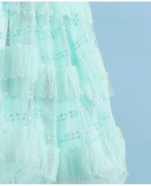Babyhug Cap Sleeves Party Frock with Sequinned Detailing & Bow Applique - Blue