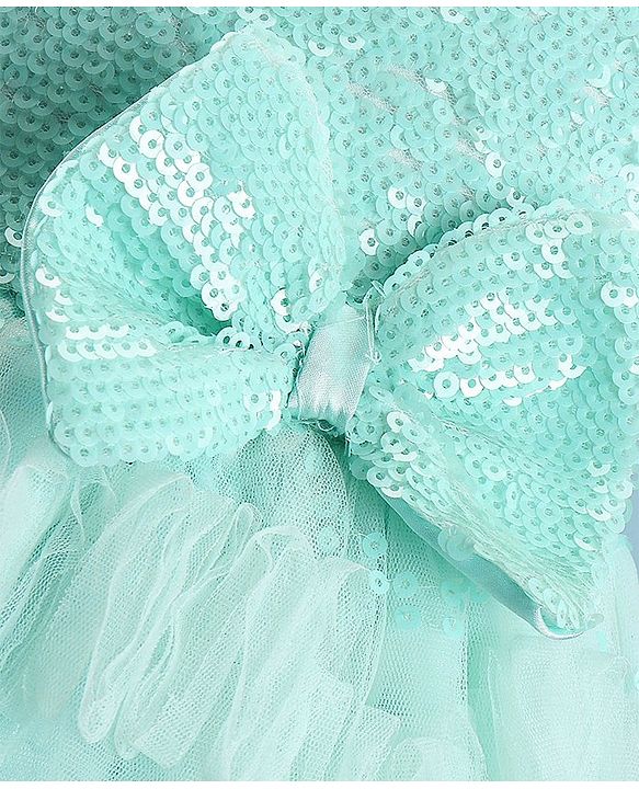 Babyhug Cap Sleeves Party Frock with Sequinned Detailing & Bow Applique - Blue