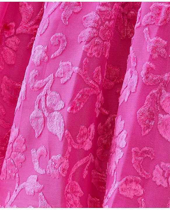 Babyhug Full Sleeves Textured Fabric Party Frock with Bow Applique  - Fuchsia