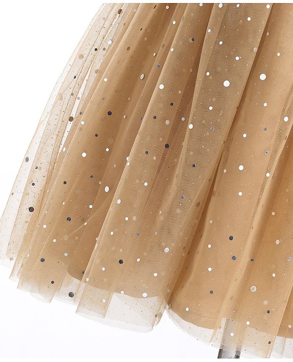 Babyhug Woven Sleeveless Party Frock With All Over Stick Ons - Beige