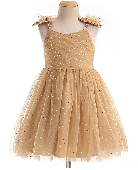 Babyhug Sleeveless Party Frock With Dots Print - Beige