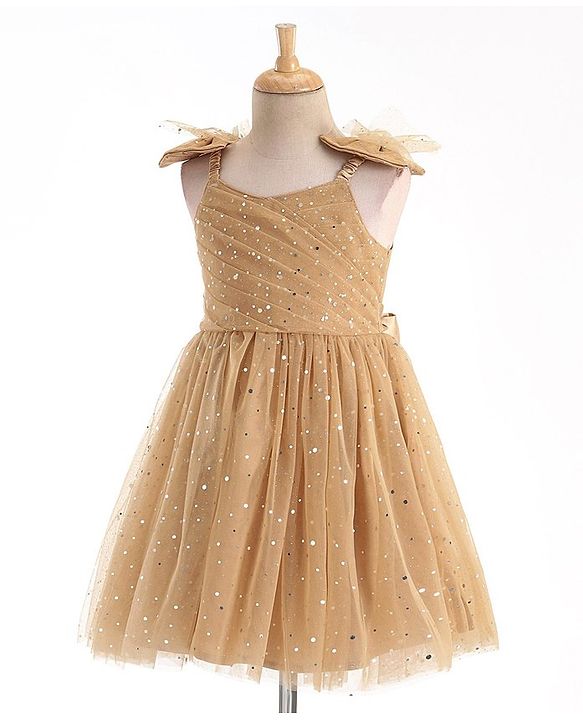 Babyhug Sleeveless Party Frock With Dots Print - Beige