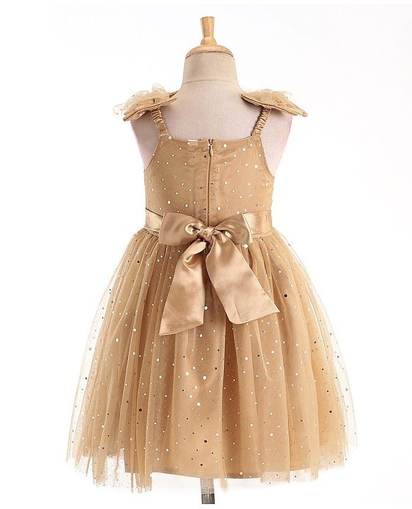 Babyhug Sleeveless Party Frock With Dots Print - Beige