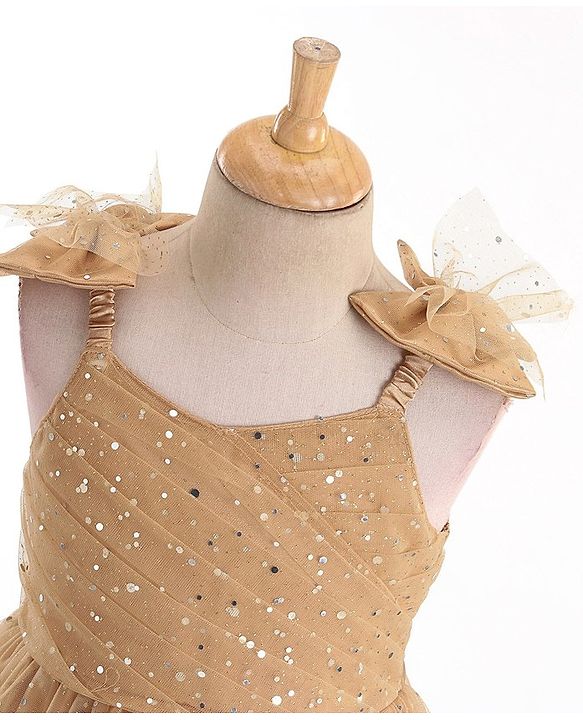 Babyhug Sleeveless Party Frock With Dots Print - Beige