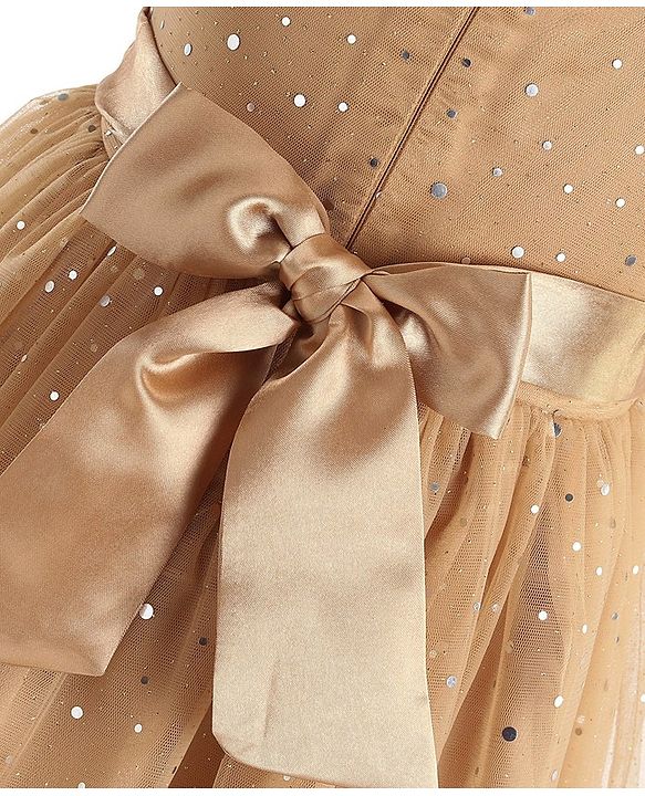 Babyhug Sleeveless Party Frock With Dots Print - Beige