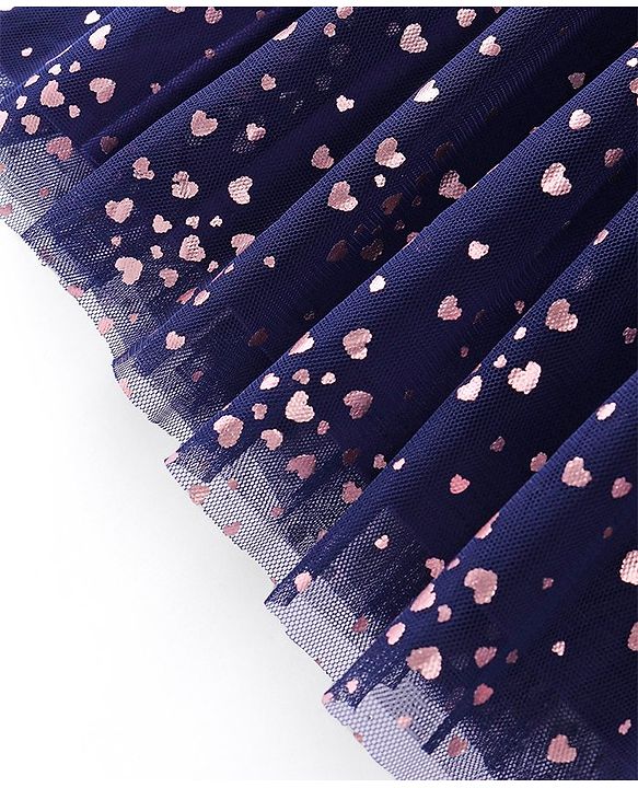 Babyhug Sleeveless All Over Foil Printed Mesh Party Dress - Navy Blue