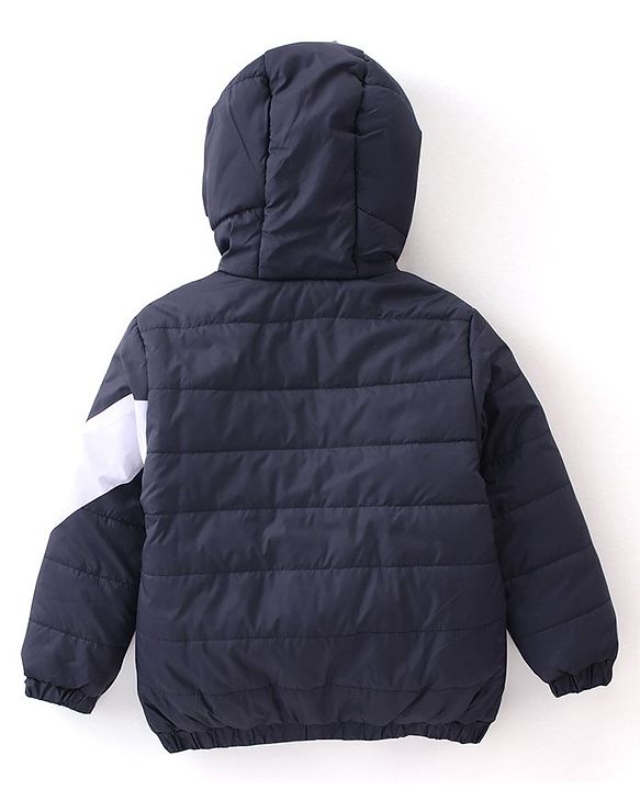 Babyhug Full Sleeves Padded & Hooded Jacket Striped- Navy Blue
