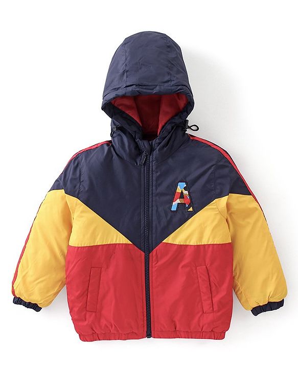 Babyhug Full Sleeves Padded & Hooded Jacket Color Block- Red & Navy