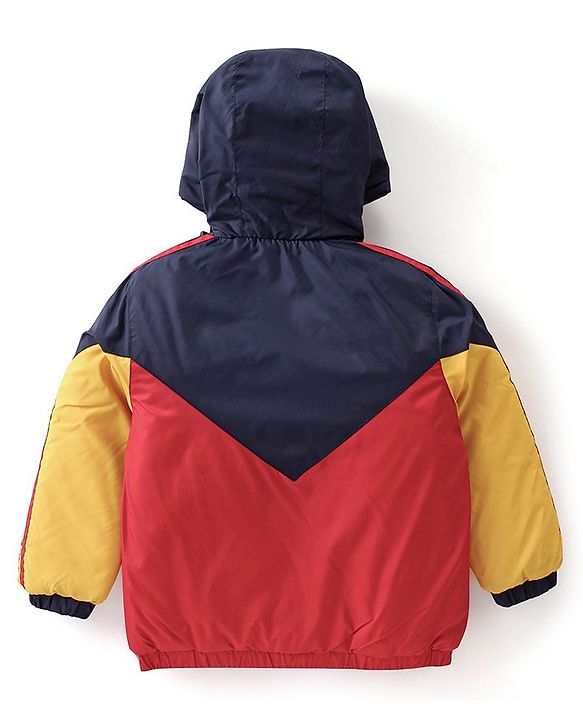 Babyhug Full Sleeves Padded & Hooded Jacket Color Block- Red & Navy