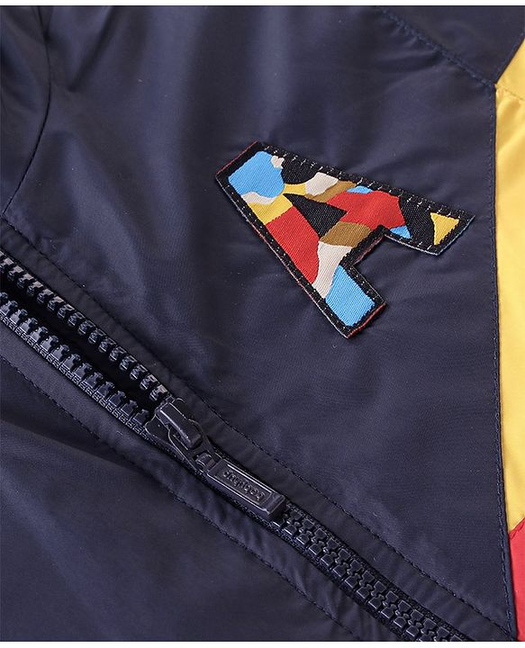 Babyhug Full Sleeves Padded & Hooded Jacket Color Block- Red & Navy