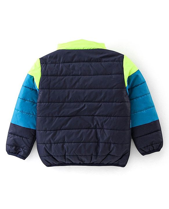 Babyhug Woven Full Sleeves Hooded Jacket Basket Ball Print - Blue & Green