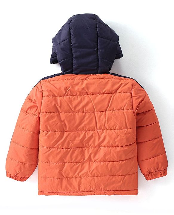 Babyhug Full Sleeves Padded & Hooded Jacket With Text Embroidery- Orange
