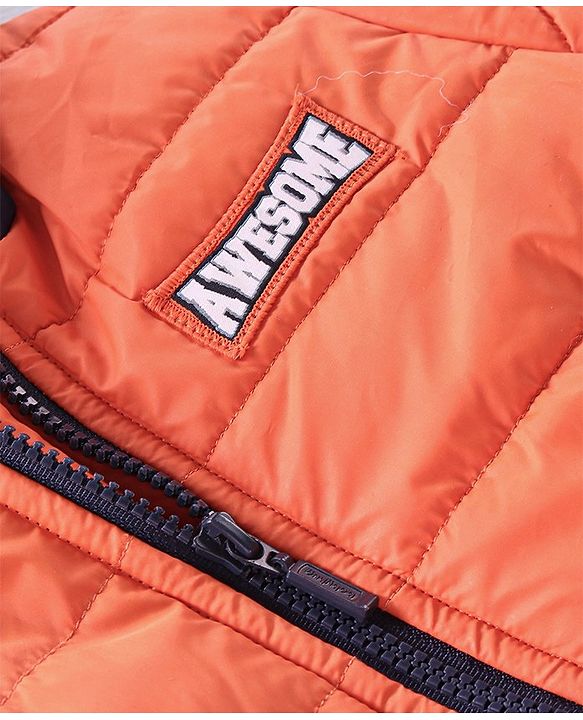 Babyhug Full Sleeves Padded & Hooded Jacket With Text Embroidery- Orange