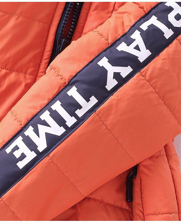 Babyhug Full Sleeves Padded & Hooded Jacket With Text Embroidery- Orange