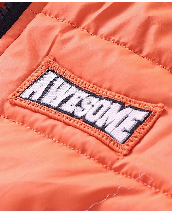 Babyhug Full Sleeves Padded & Hooded Jacket With Text Embroidery- Orange