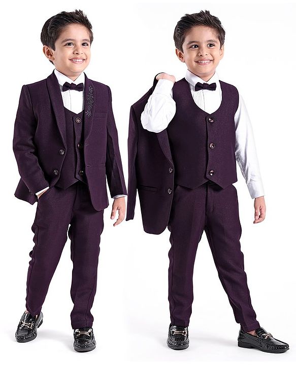Babyhug Cotton Full Sleeves Party Wear Stretch Fit Suit With Blazer Solid - Purple